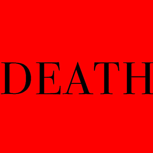 Gif of skulls and text.  Text reads " Death Implies Life Implies Death" in a looping, iterative fashion.